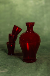Mid-Century Ruby Glass Shots & Decanter Set